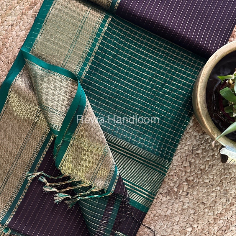 Maheshwari Chocolate Brown Zari Linning Saree-GL011