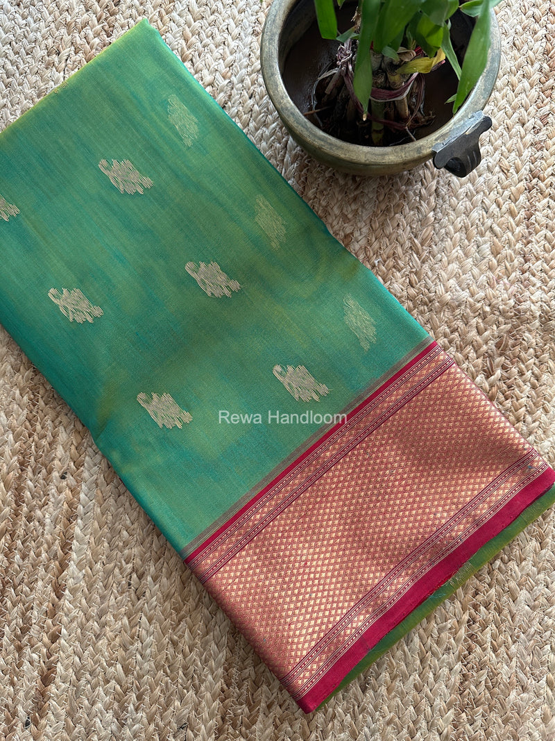 Parrot Green Chanderi Katan Silk Nakshi Border Saree CKNBS04