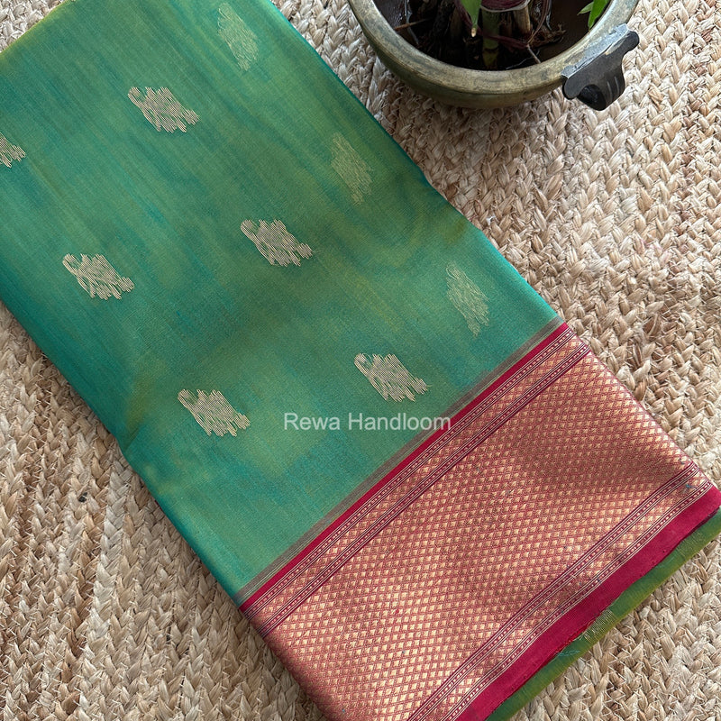 Parrot Green Chanderi Katan Silk Nakshi Border Saree CKNBS04