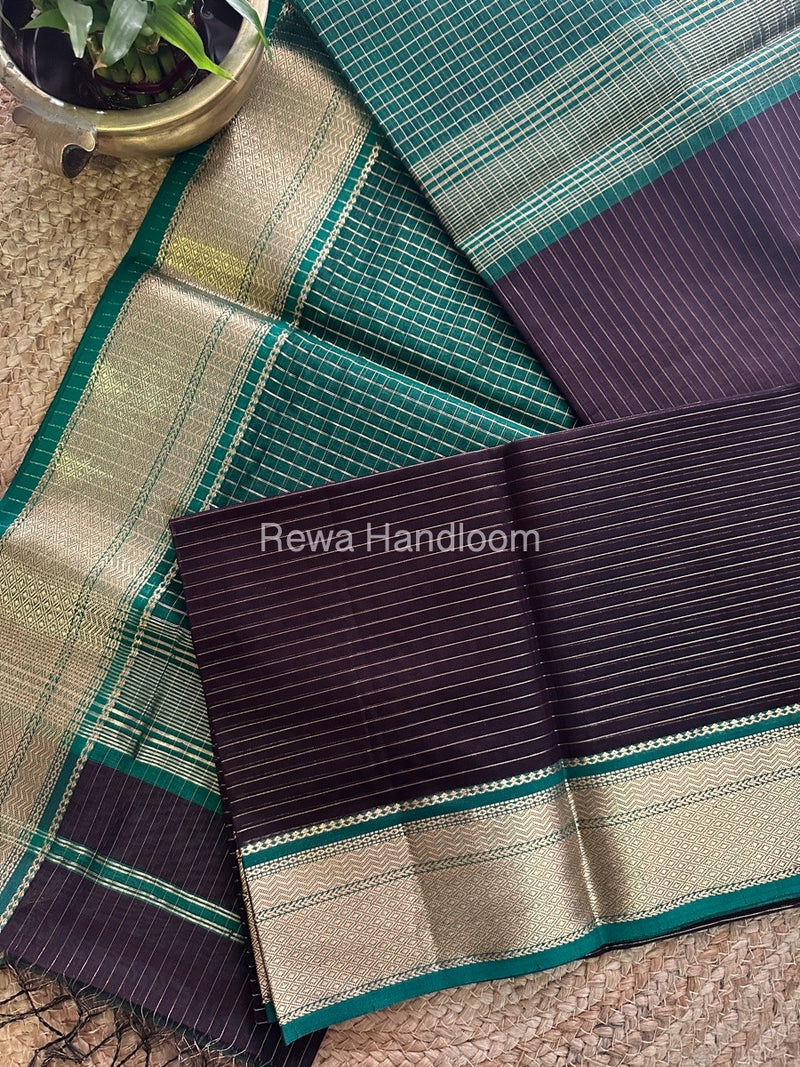 Maheshwari Chocolate Brown Zari Linning Saree-GL011