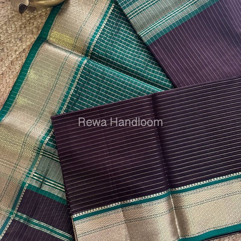 Maheshwari Chocolate Brown Zari Linning Saree-GL011