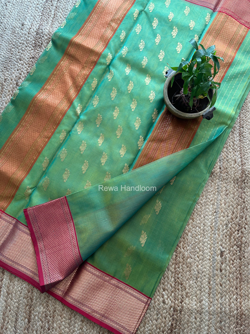 Parrot Green Chanderi Katan Silk Nakshi Border Saree CKNBS04