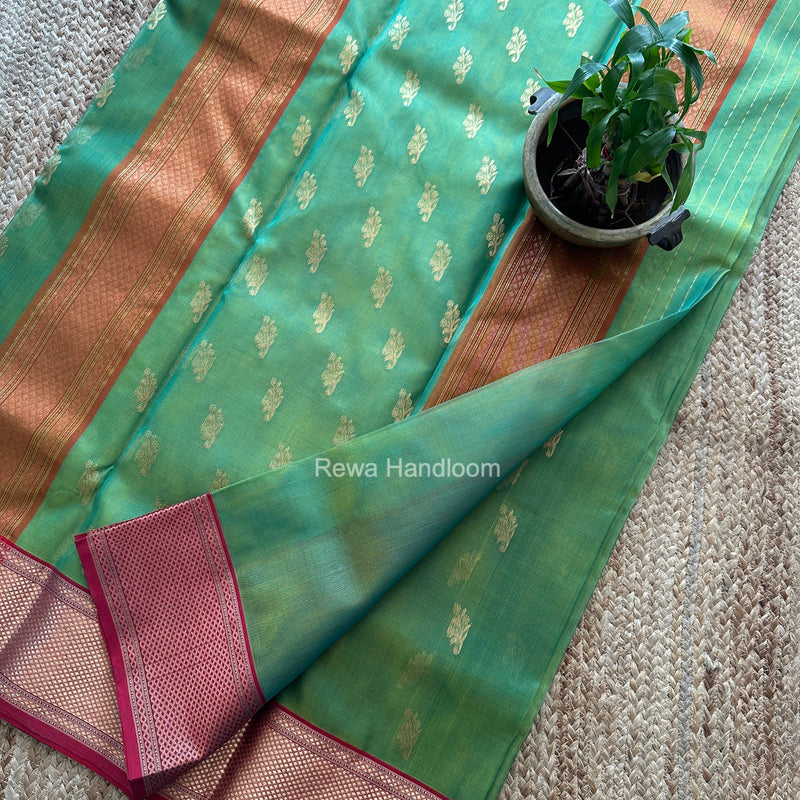 Parrot Green Chanderi Katan Silk Nakshi Border Saree CKNBS04