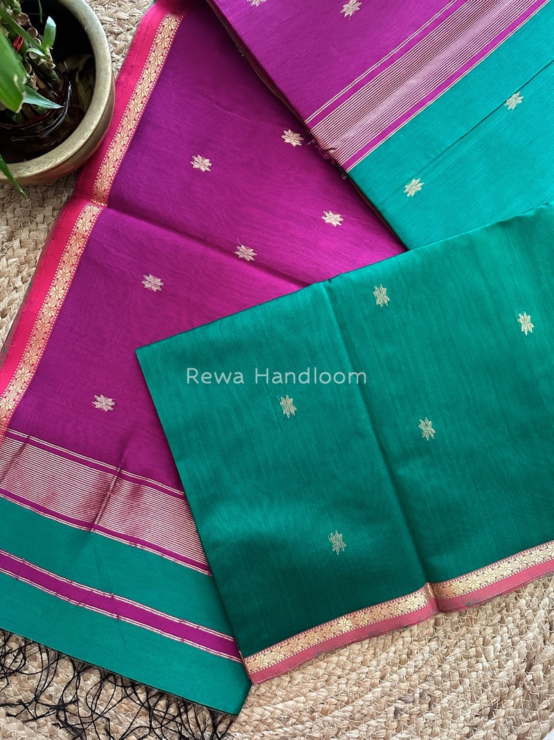Green-Magenta Zari Butti Maheshwari Saree SBS0031