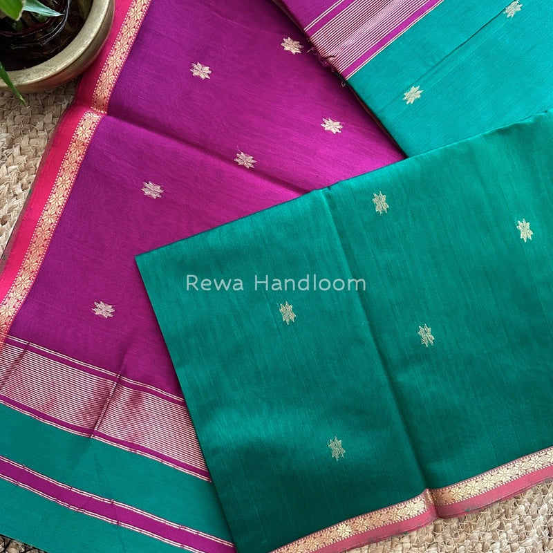 Green-Magenta Zari Butti Maheshwari Saree SBS0031