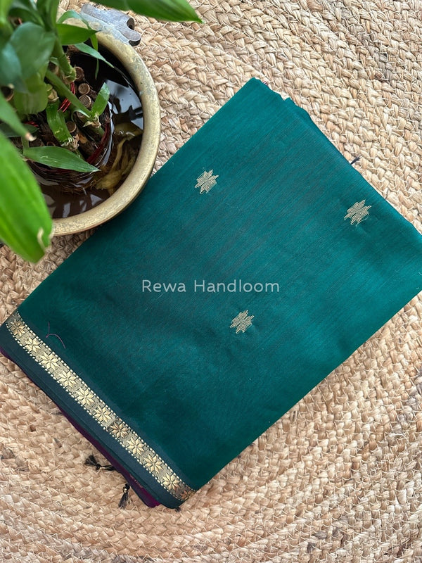 Bottle Green-Purple Zari Butti Maheshwari Saree SBS0037