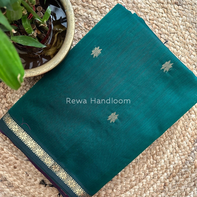 Bottle Green-Purple Zari Butti Maheshwari Saree SBS0037
