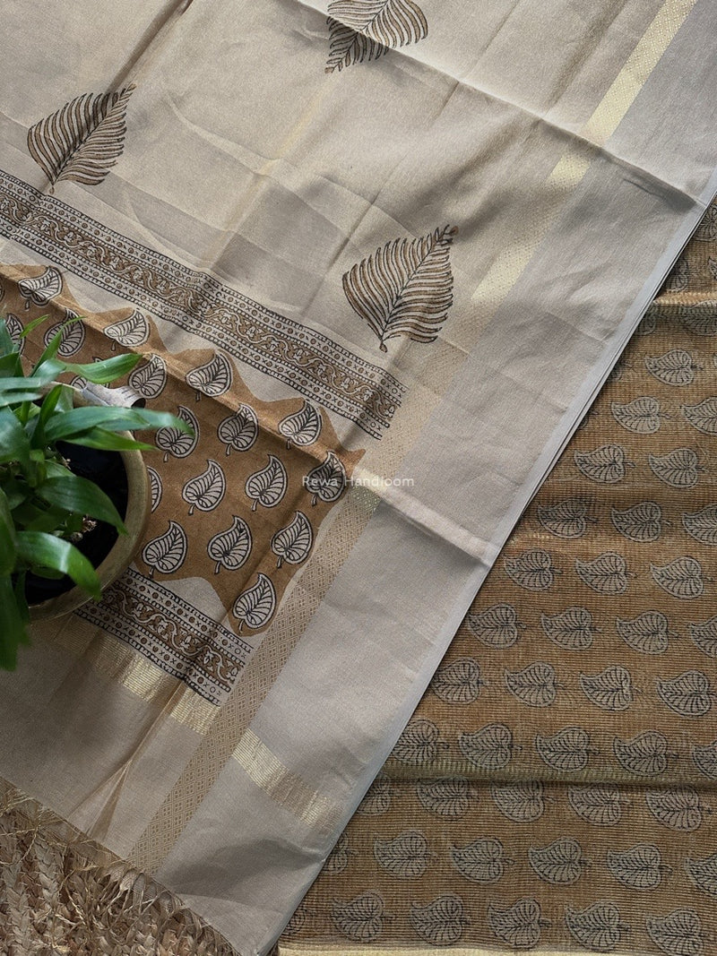 Maheshwari  Handblock Tissue Top-Dupatta