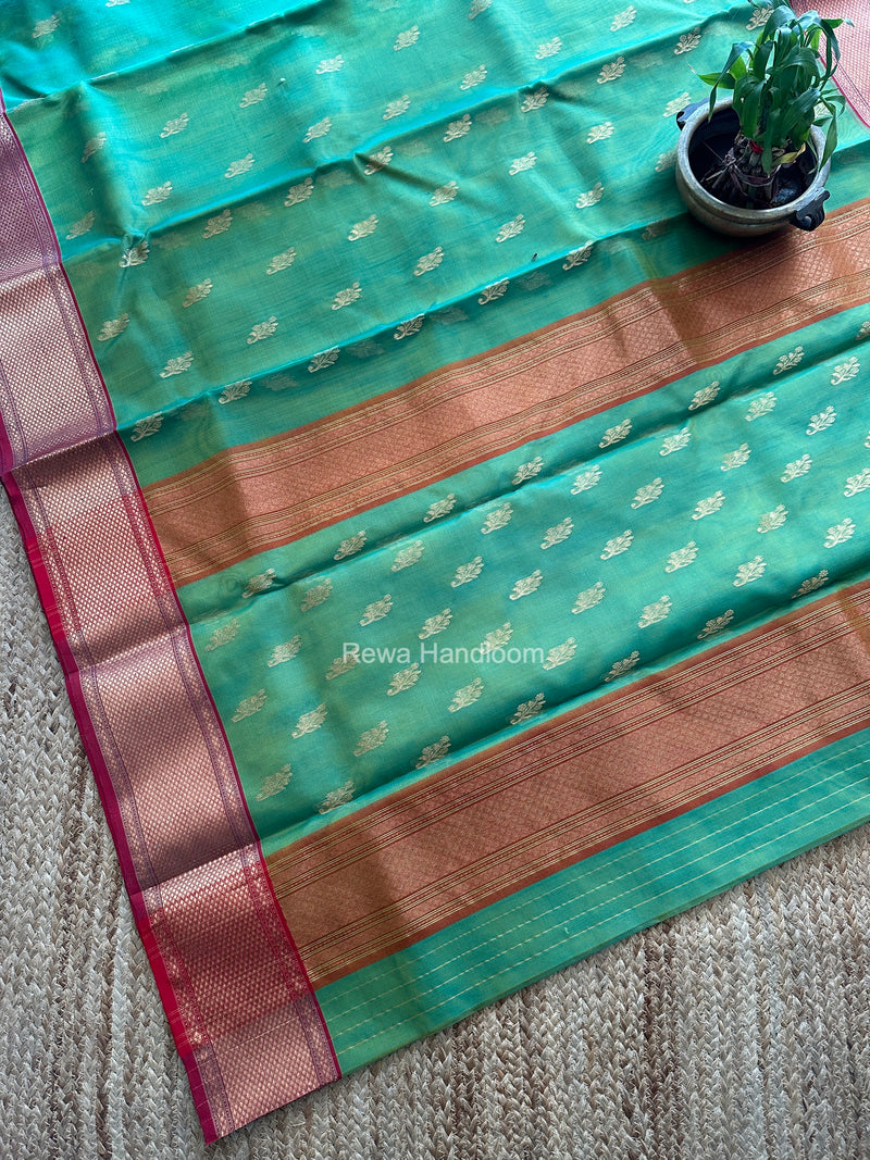 Parrot Green Chanderi Katan Silk Nakshi Border Saree CKNBS04