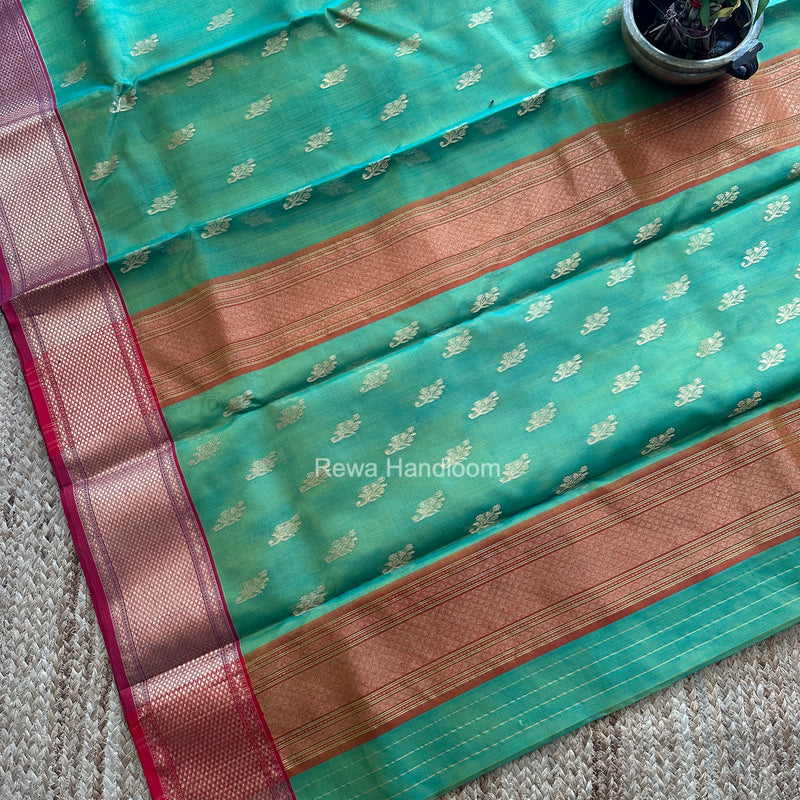 Parrot Green Chanderi Katan Silk Nakshi Border Saree CKNBS04