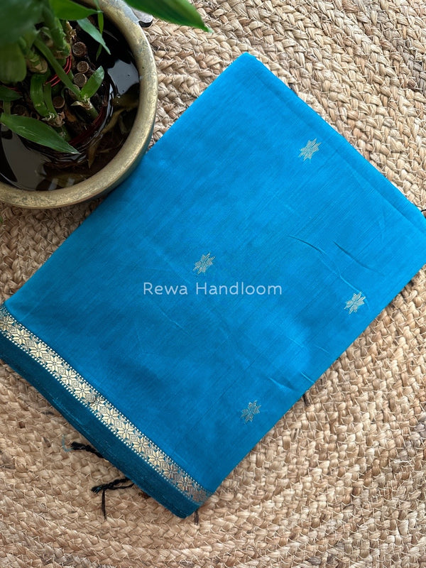 Rama Blue-Black Zari Butti Maheshwari Saree SBS0040