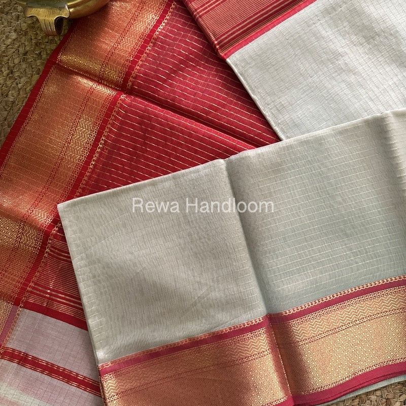 Maheshwari Off White Zari Linning Saree-GL013