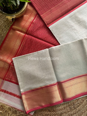 Maheshwari Off White Zari Linning Saree-GL013