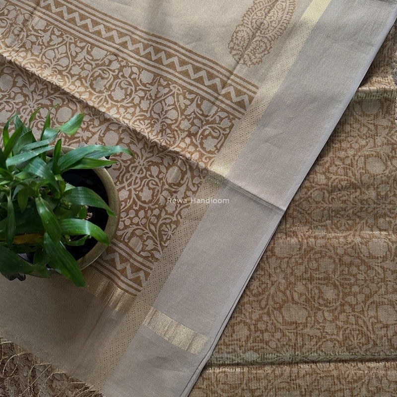 Maheshwari Handblock Tissue Top-Dupatta 