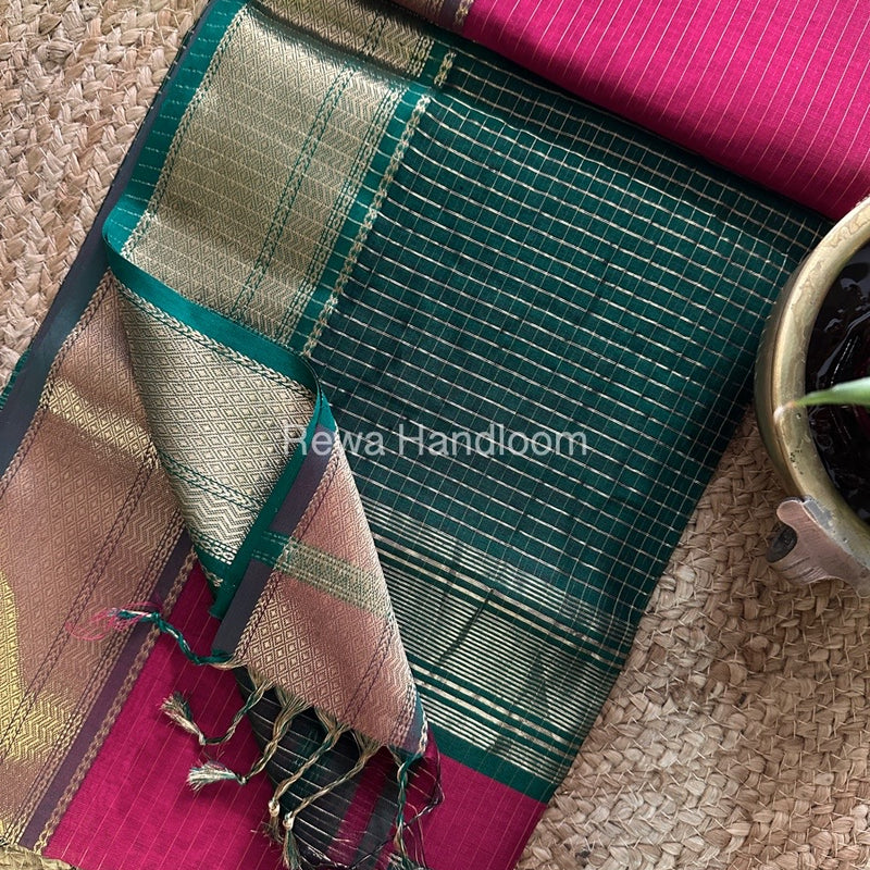 Maheshwari Rani Pink Zari Linning Saree-GL014