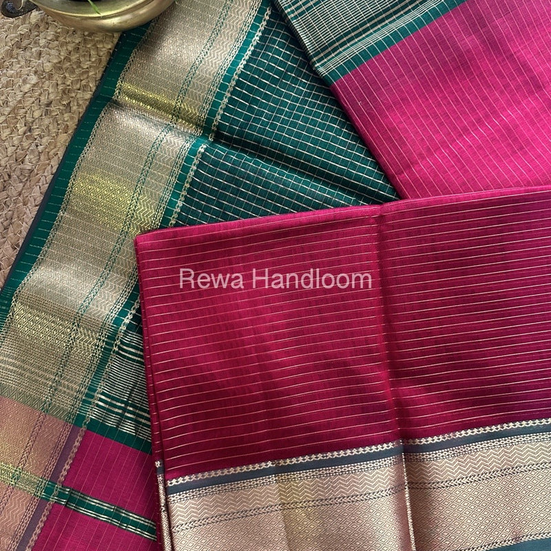 Maheshwari Rani Pink Zari Linning Saree-GL014