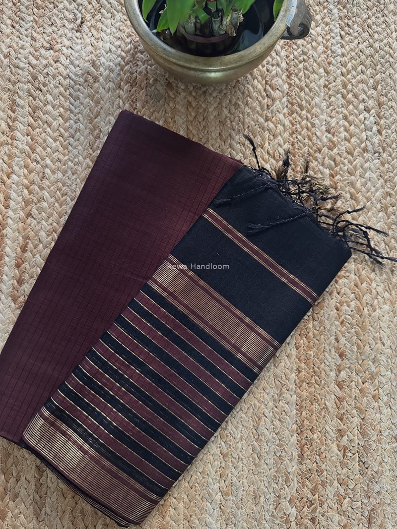 Maheshwari Brown-Black Zari Border Dress Material MSBS023