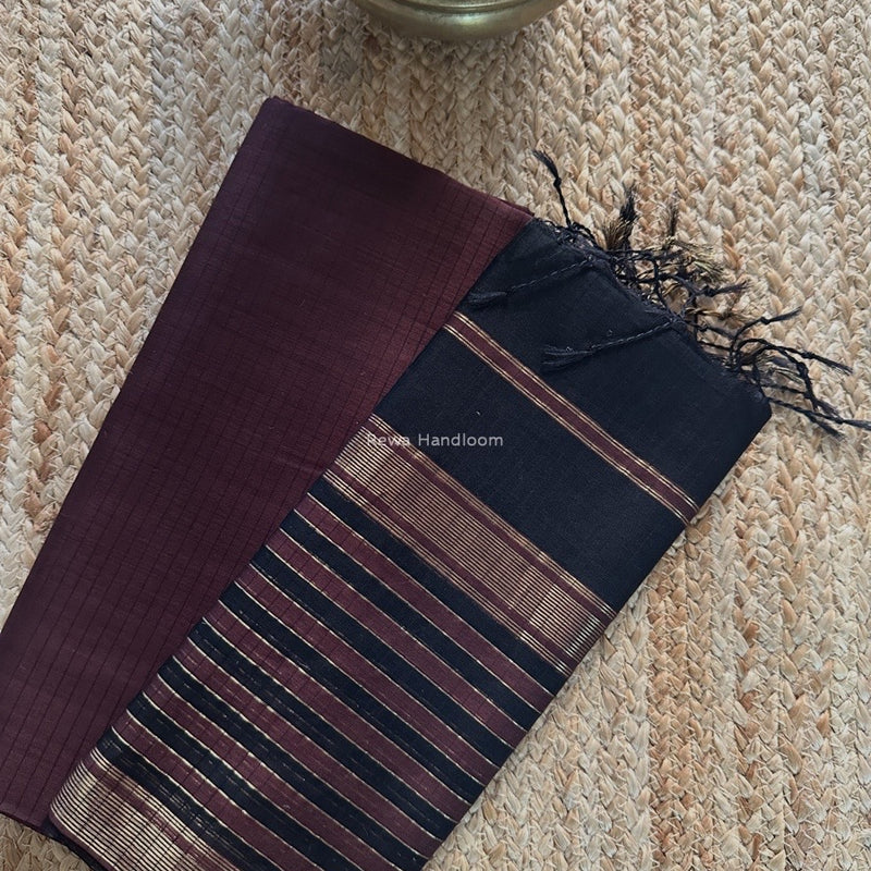 Maheshwari Brown-Black Zari Border Dress Material MSBS023