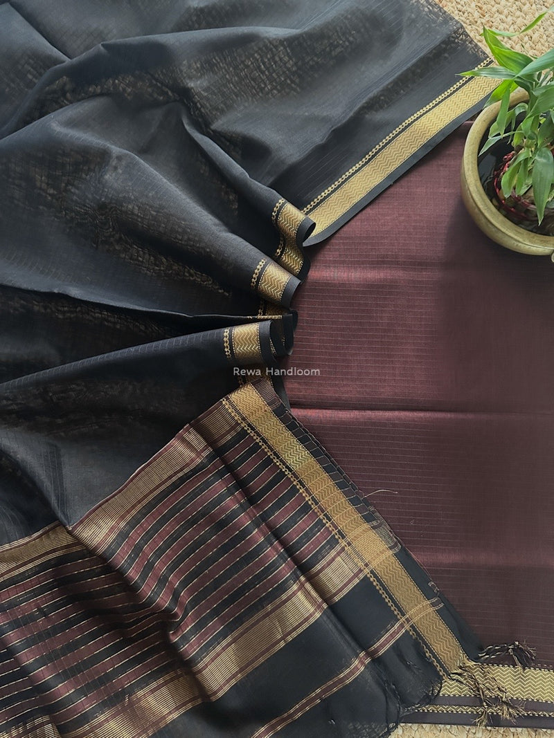 Maheshwari Brown-Black Zari Border Dress Material MSBS023
