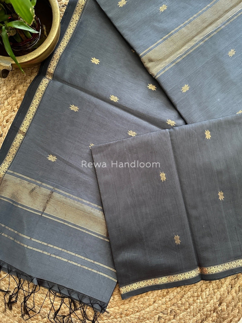 Grey Zari Butti Maheshwari Saree SBS0032