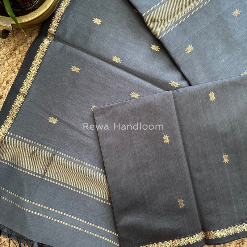 Grey Zari Butti Maheshwari Saree SBS0032