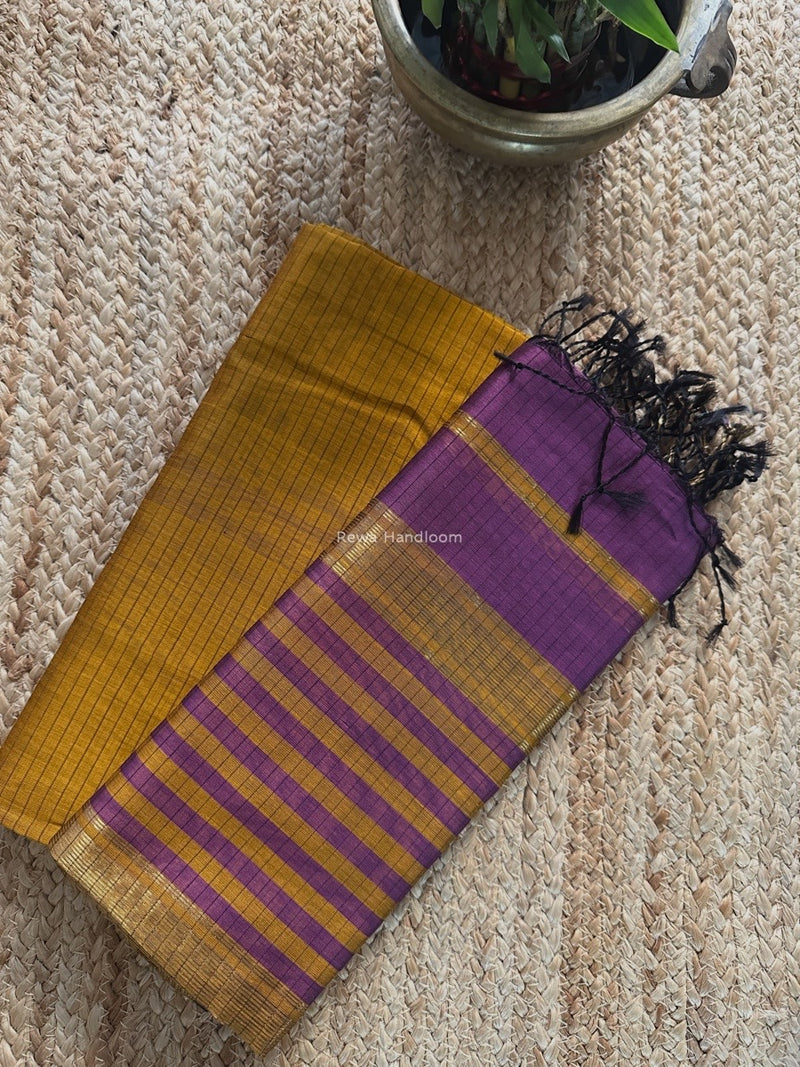 Maheshwari Turmeric-Lavender Zari Border Dress Material MSBS024