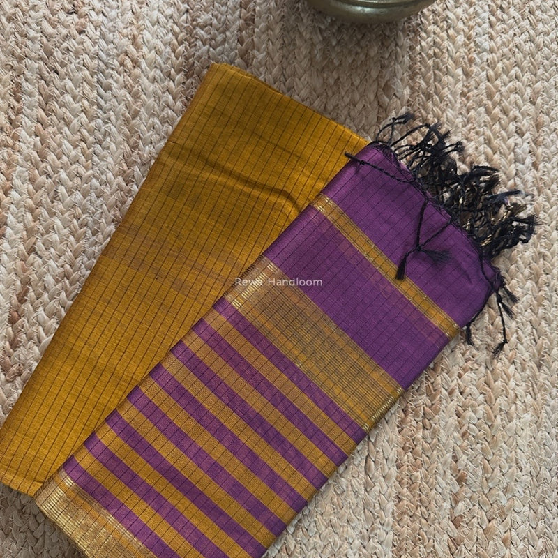 Maheshwari Turmeric-Lavender Zari Border Dress Material MSBS024