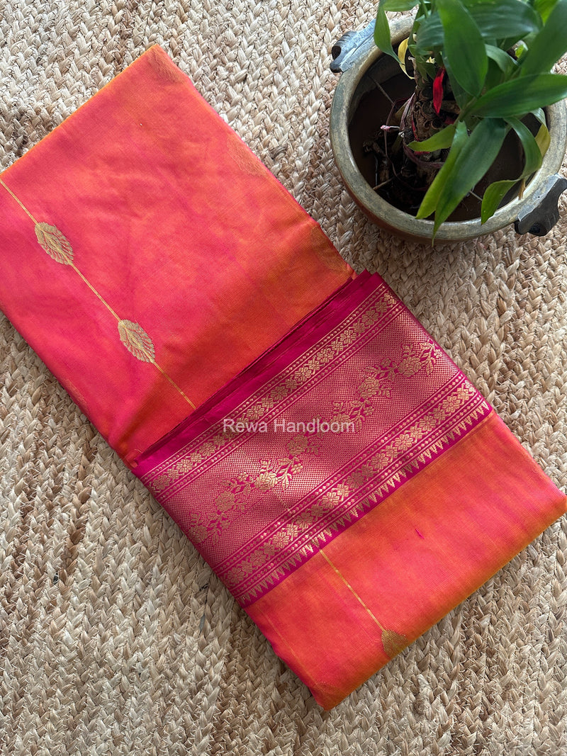 Carrot Red Chanderi Katan Silk Nakshi Border Saree CKNBS05