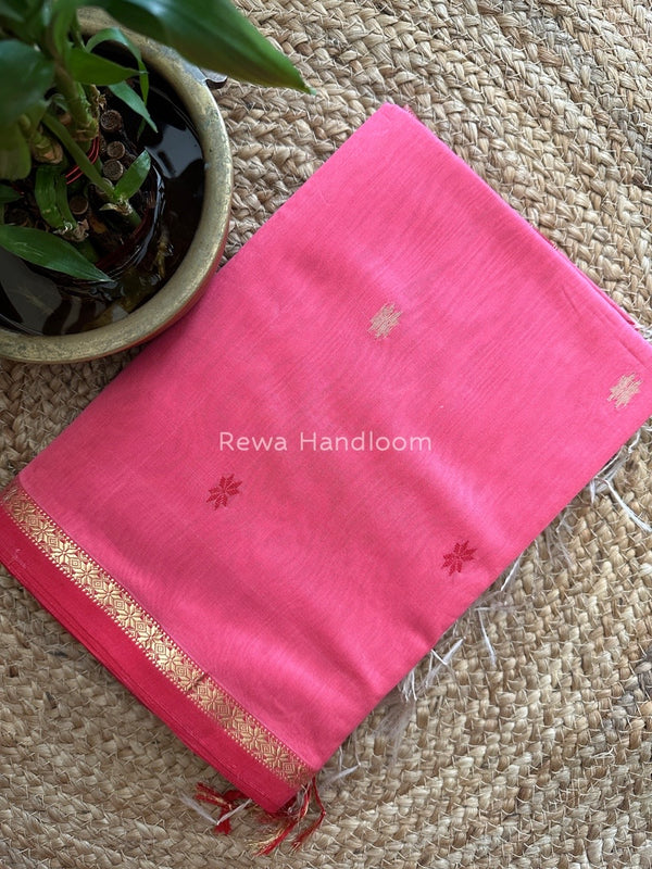 Pink-Red Zari Butti Maheshwari Saree SBS0033