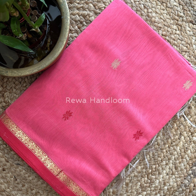Pink-Red Zari Butti Maheshwari Saree SBS0033