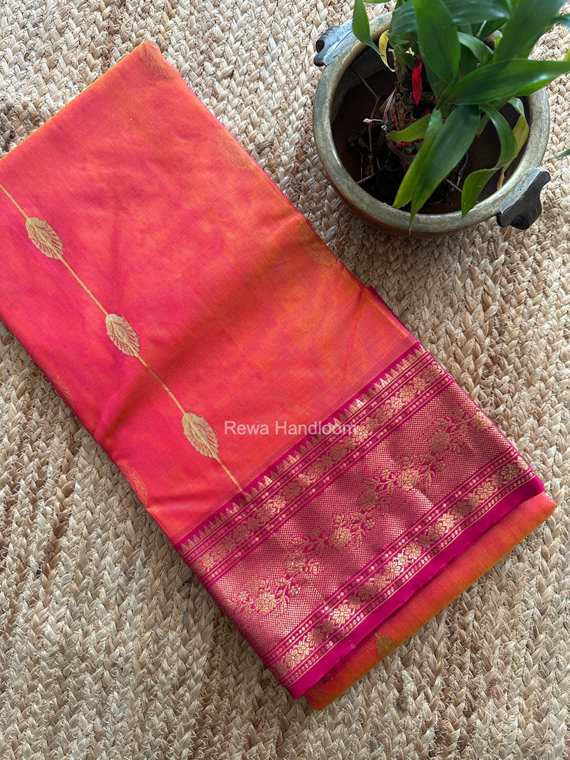 Carrot Red Chanderi Katan Silk Nakshi Border Saree CKNBS05