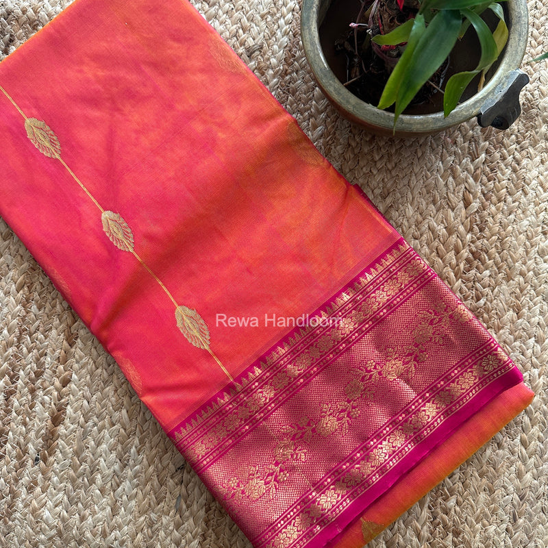 Carrot Red Chanderi Katan Silk Nakshi Border Saree CKNBS05
