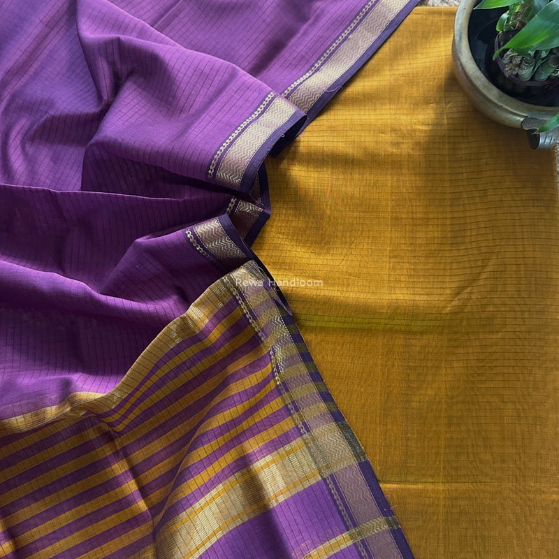 Maheshwari Turmeric-Lavender Zari Border Dress Material MSBS024