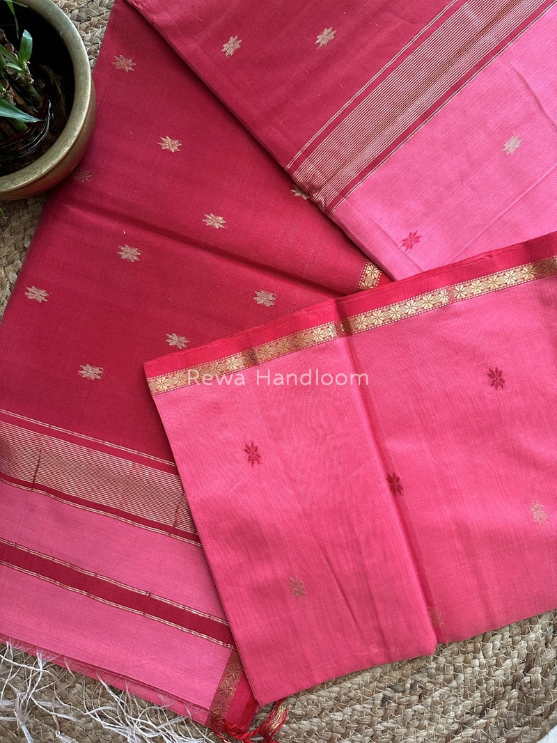 Pink-Red Zari Butti Maheshwari Saree SBS0033