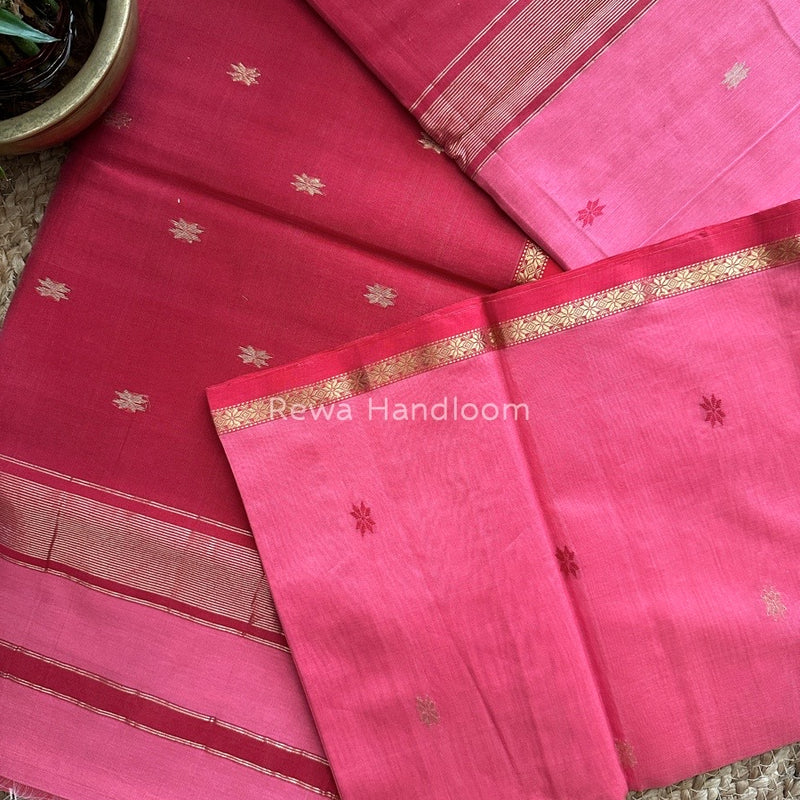 Pink-Red Zari Butti Maheshwari Saree SBS0033