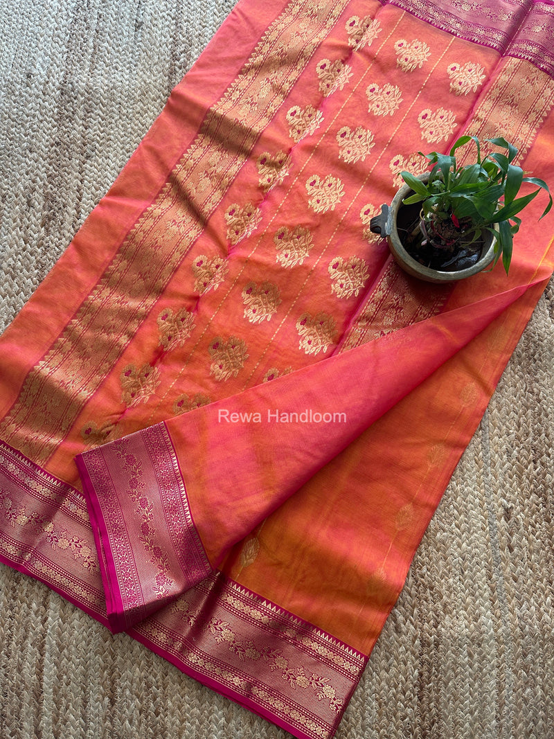 Carrot Red Chanderi Katan Silk Nakshi Border Saree CKNBS05