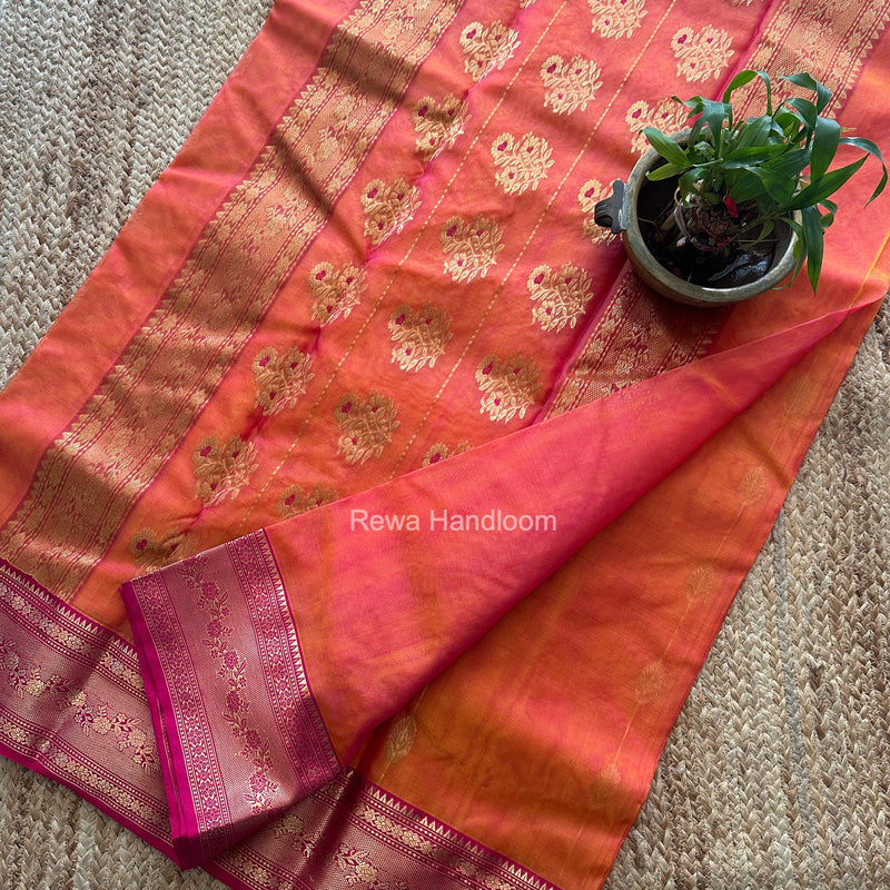 Carrot Red Chanderi Katan Silk Nakshi Border Saree CKNBS05