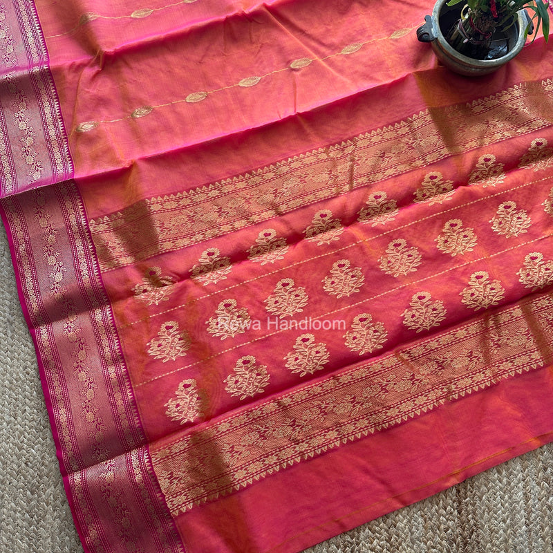 Carrot Red Chanderi Katan Silk Nakshi Border Saree CKNBS05