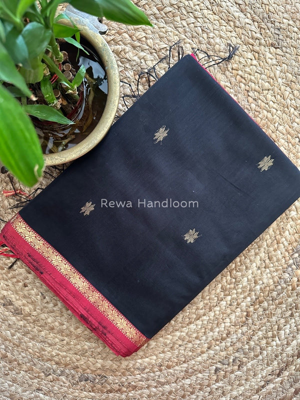 Black-Magenta Zari Butti Maheshwari Saree SBS0034