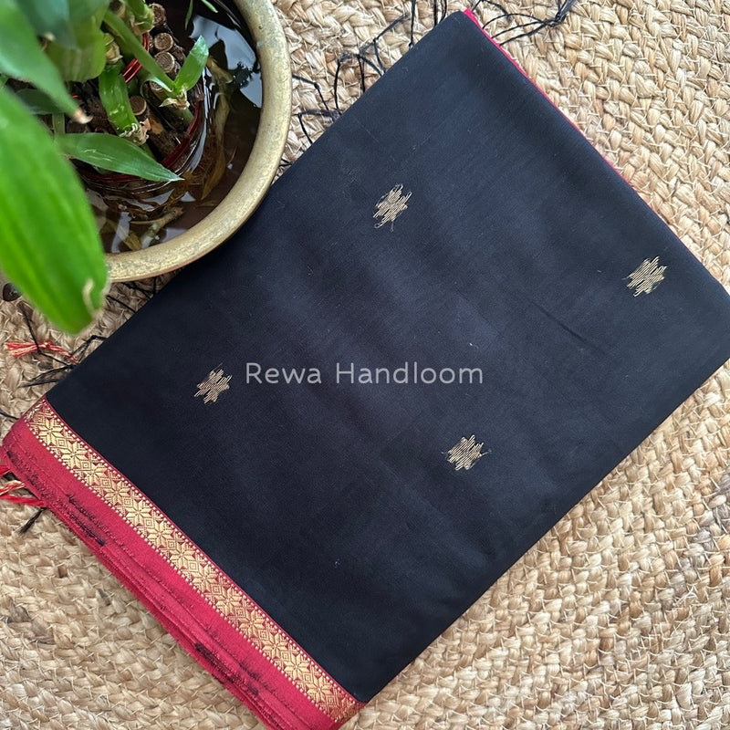 Black-Magenta Zari Butti Maheshwari Saree SBS0034