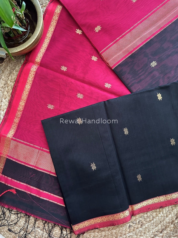 Black-Magenta Zari Butti Maheshwari Saree SBS0034