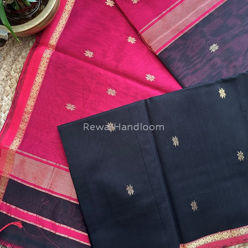Black-Magenta Zari Butti Maheshwari Saree SBS0034