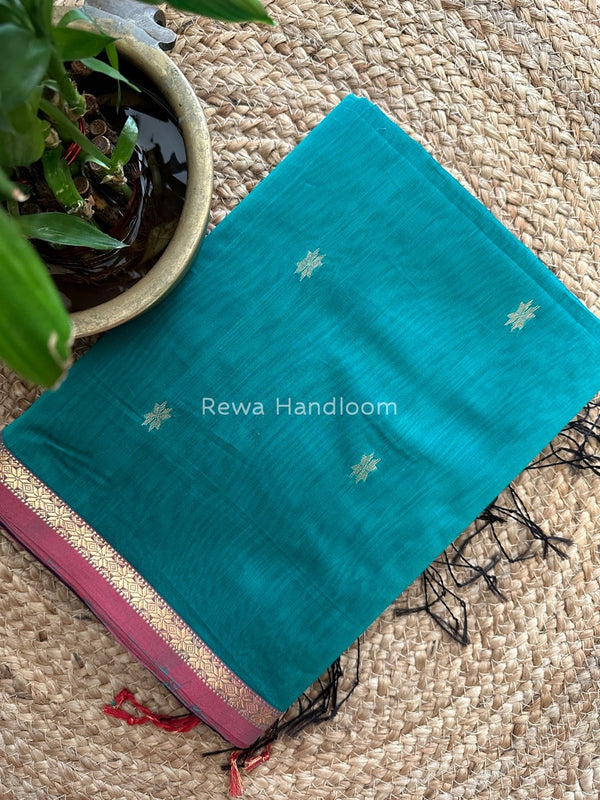 Sea Green-Violet Zari Butti Maheshwari Saree SBS0035