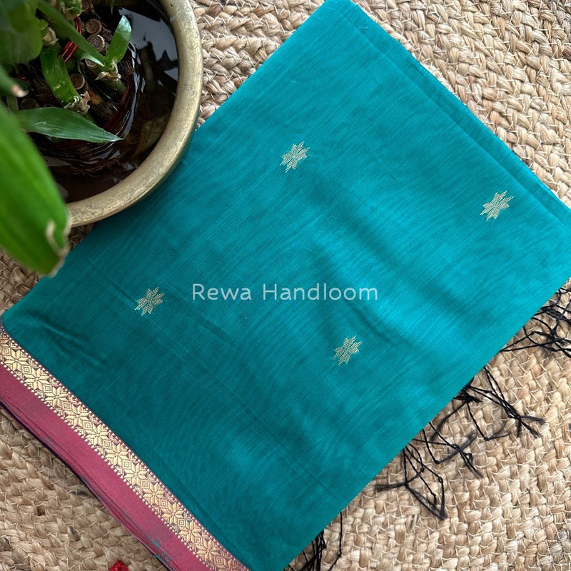 Sea Green-Violet Zari Butti Maheshwari Saree SBS0035
