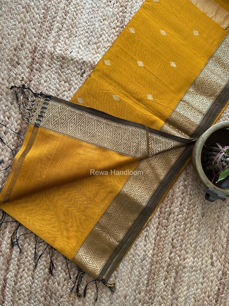 Famous Nayanthara Mustard Yellow Diamond Butti Maheshwari Saree DBS017