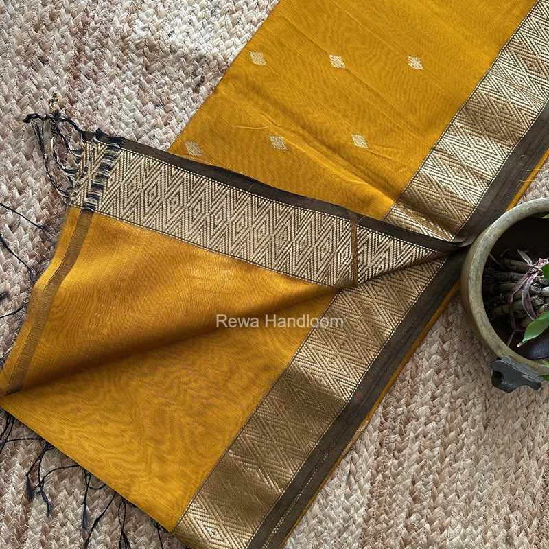 Famous Nayanthara Mustard Yellow Diamond Butti Maheshwari Saree DBS017