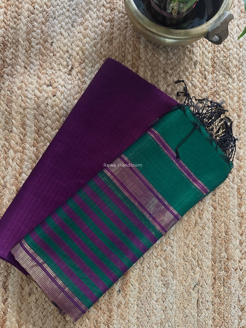 Maheshwari Purple-Green Zari Border Dress Material MSBS027