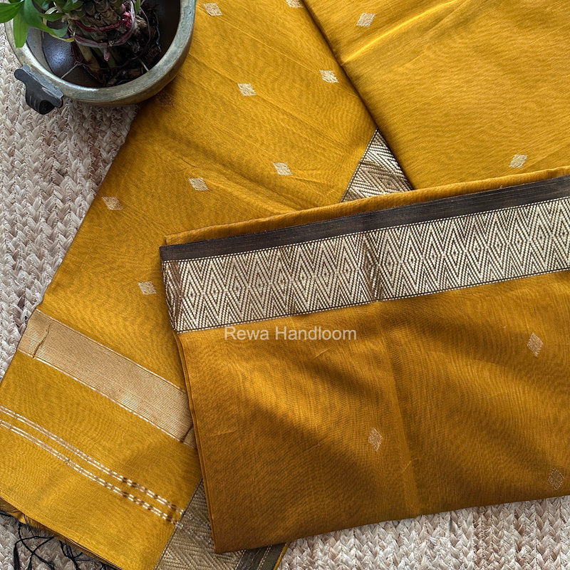 Famous Nayanthara Mustard Yellow Diamond Butti Maheshwari Saree DBS017