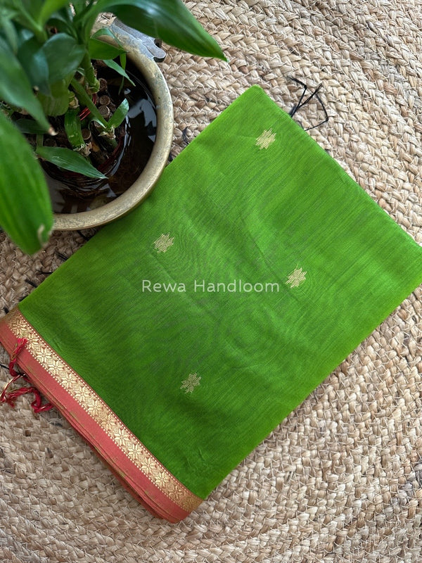 Parrot Green-Dark Green Zari Butti Maheshwari Saree SBS0039