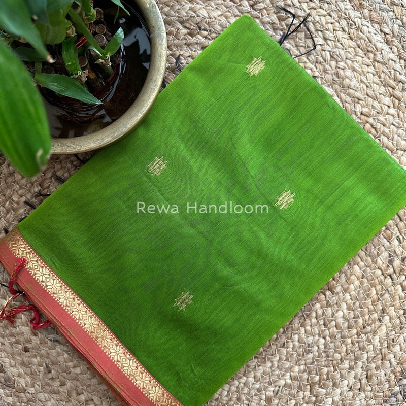 Parrot Green-Dark Green Zari Butti Maheshwari Saree SBS0039